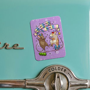 Magnet Flexible Souris Danseuses Nom & Âge Joyeux Anniversaire