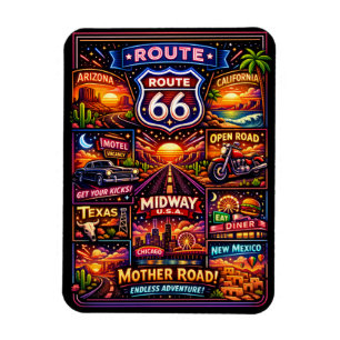 Magnet Flexible Souvenir de voyage sur la Route 66 Américaine vint