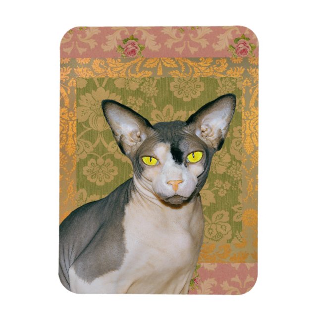 Magnet Flexible Sphynx Chat Patchwork Floral Damask design  (Vertical)