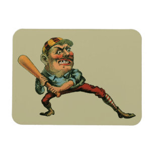 Magnet Flexible Sports Vintage, joueur de baseball en colère au bâ