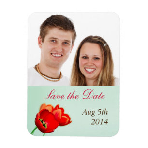 Magnet Flexible Spring tulip red floral mint wedding save the date