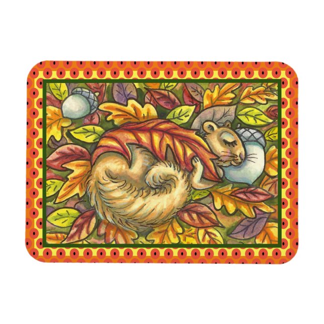 MAGNET FLEXIBLE SQUIRREL DORMIR SOUS LES FEUILLES DE L'AUTOMNE, SA (Horizontal)