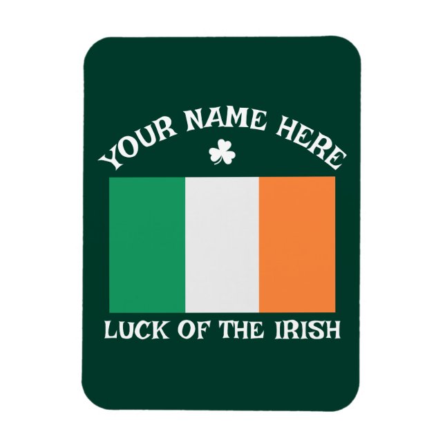 Magnet Flexible St Patrick's Day Ireland Flag Custom Name Shamrock (Vertical)