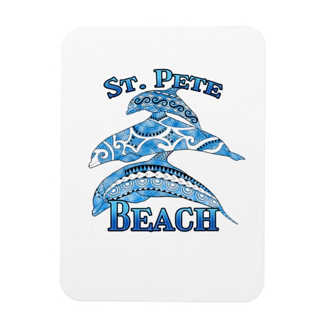 Magnet Flexible St. Pete Florida Beach Vacation Dauphins tribaux (Vertical)