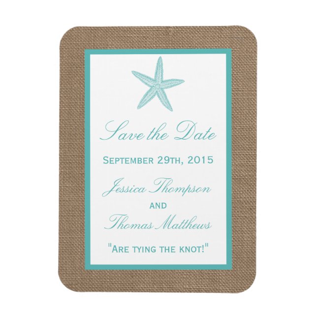 Magnet Flexible Starfish Turquoise Burlap Beach Wedding Collection (Vertical)