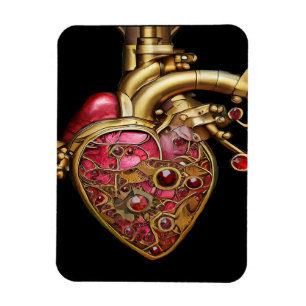 Magnet Flexible Steampunk Coeur Anatomique rubis et engrenages