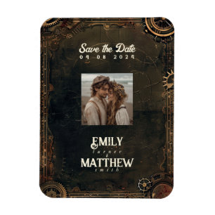 Magnet Flexible Steampunk Noir Affair Mariage Enregistrer La Date