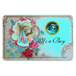 MAGNET FLEXIBLE STORK BÉBÉ GARÇON DOUCHE MONOGRAM