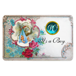 Magnet Flexible STORK BÉBÉ GARÇON MONOGRAM DOUCHE, blanc