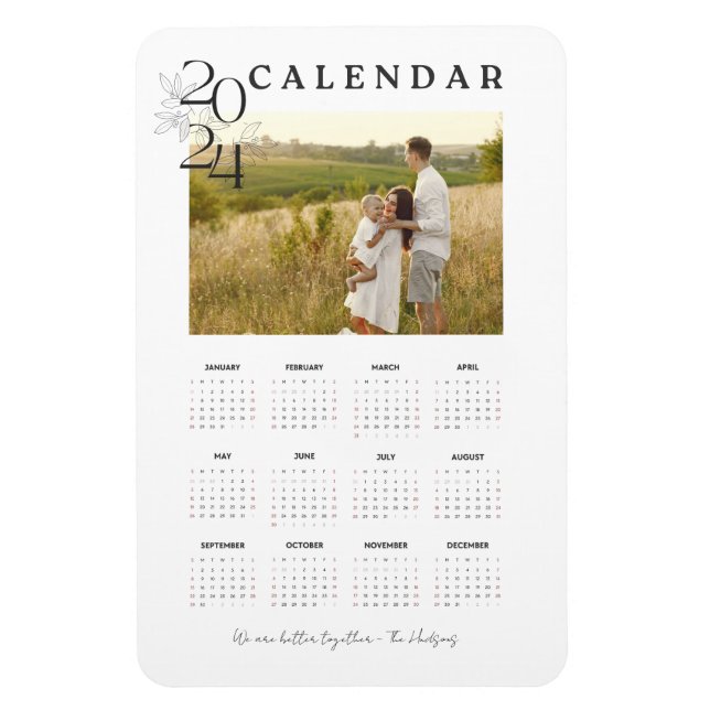 Magnet Flexible Style White 2024 Pleine Année Calendrier photo Cou (Vertical)