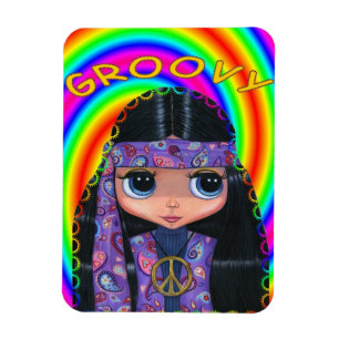 Magnet Flexible Super Hippie fille poupée Paix Signal mignon gros 
