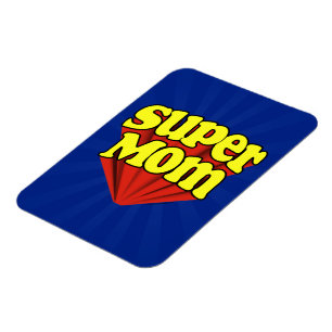 Magnet Flexible Super Maman Rouge/Jaune/Bleu Superhero Fête des Mè