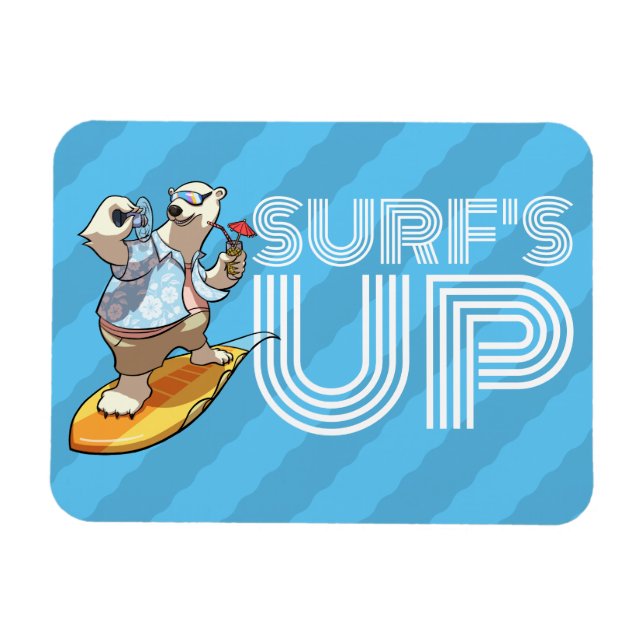 Magnet Flexible Surf Surf Ours polaire avec cocktail Dessin (Horizontal)