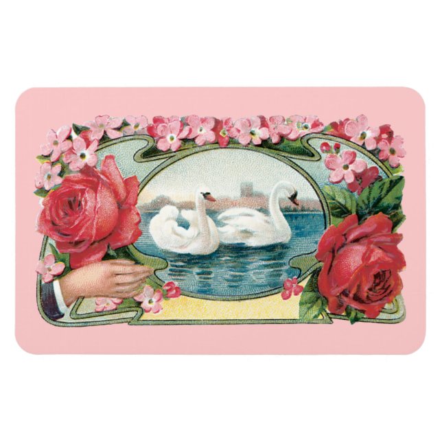 Magnet Flexible Swans et art Vintage Rose (Horizontal)