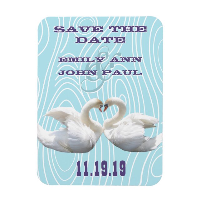 Magnet Flexible Swans Woodgrain Enregistrer la date (Vertical)