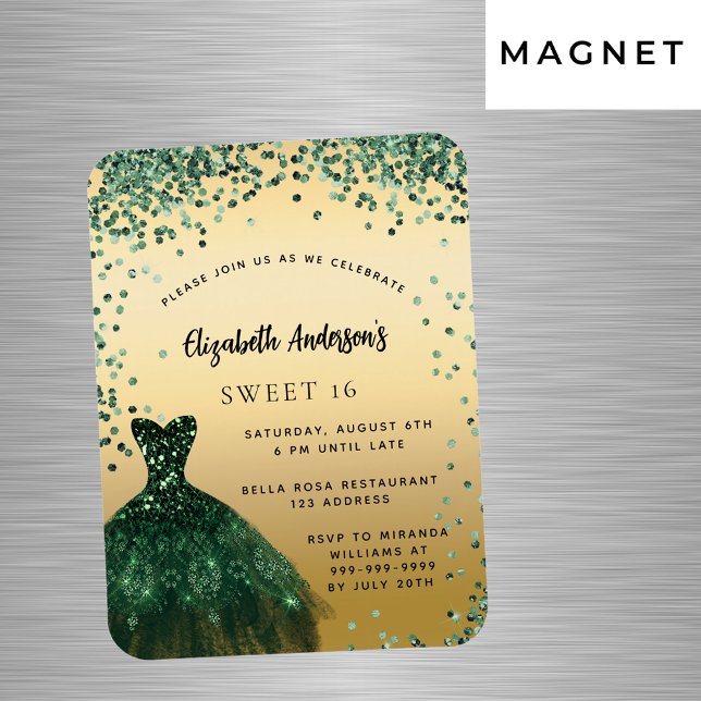 Magnet Flexible Sweet 16 vert émeraude robe luxe invitation (Créateur téléchargé)