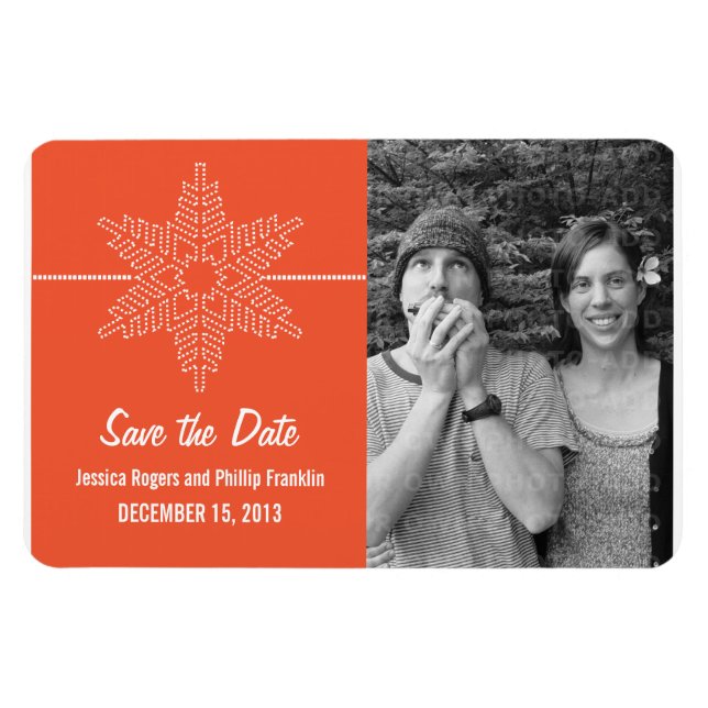 Magnet Flexible Sweet Snowflake Enregistrer l'aimant Date, Orange (Horizontal)