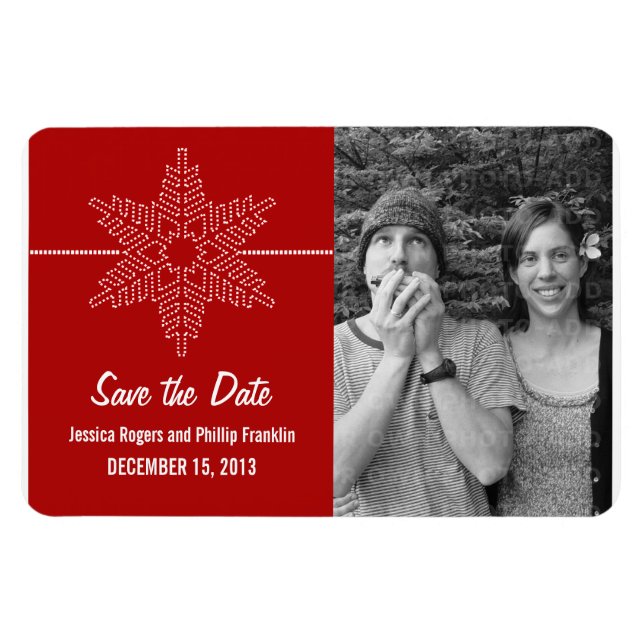 Magnet Flexible Sweet Snowflake Enregistrer l'aimant Date, Rouge (Horizontal)