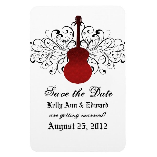 Magnet Flexible Swirls Guitar Enregistrer l'aimant de date, rouge (Vertical)
