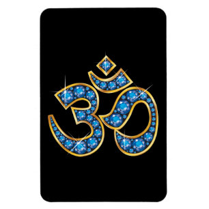 Magnet Flexible Symbole Om avec Pierres Aquamarines