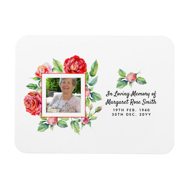 Magnet Flexible Sympathy Memorial PHOTO Bereavement Perte Roses (Horizontal)