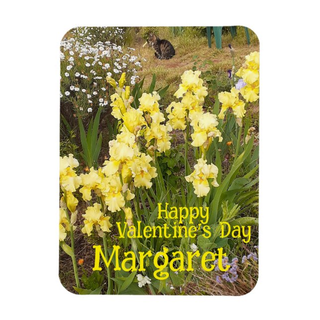 Magnet Flexible Tabby Cat Cute Yellow Iris Valentines Wifes Name (Vertical)