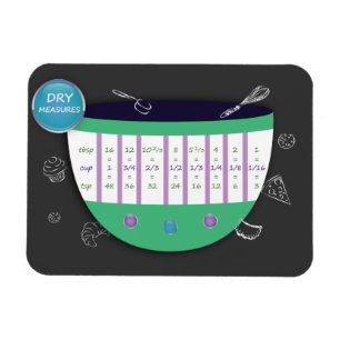 MAGNET FLEXIBLE TABLE DE CONVERSION DE CUISINE - MESURES SÈCHES.