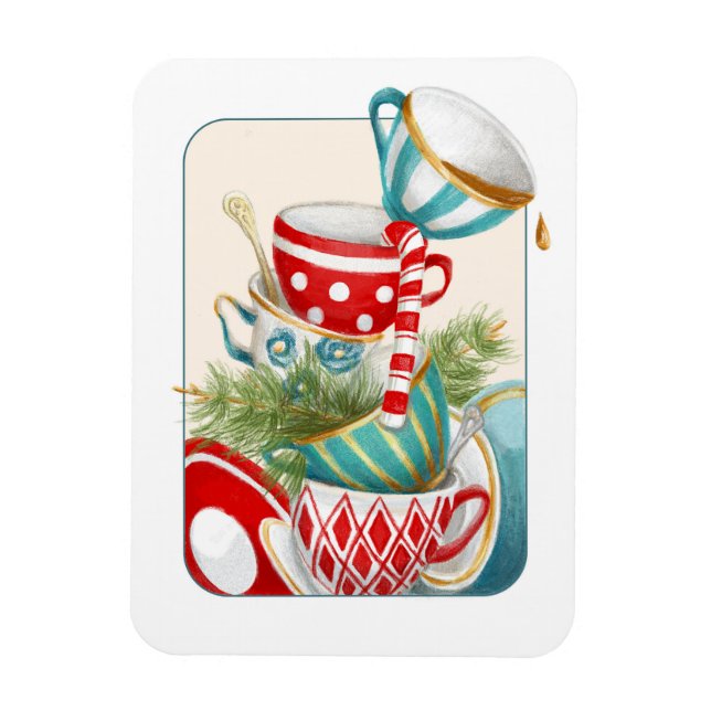 Magnet Flexible Tea Party de Noël Tea Party Red Green Teups (Vertical)