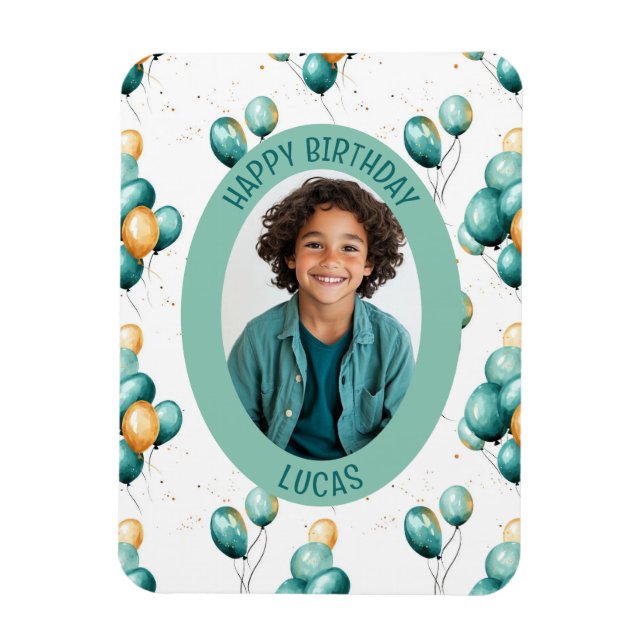 Magnet Flexible Teal Faux Gold Balloons Pattern Photo (Vertical)