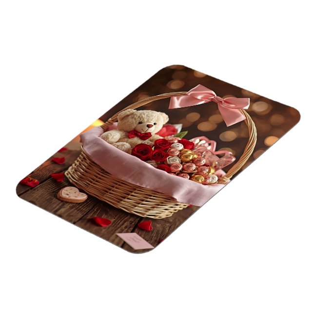 Magnet Flexible Teddy Rose Basket Romantic Valentine Heart Fridge (Côté Gauche)