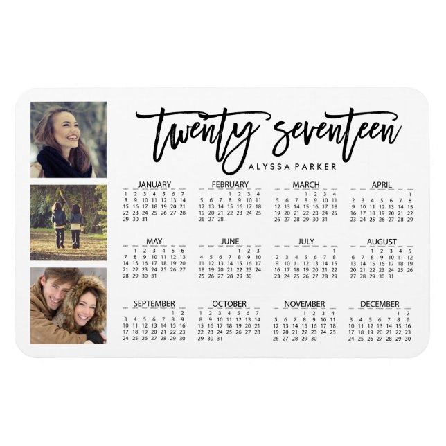 Magnet Flexible Tendance de la typographie et Trois Photos Calendr (Horizontal)