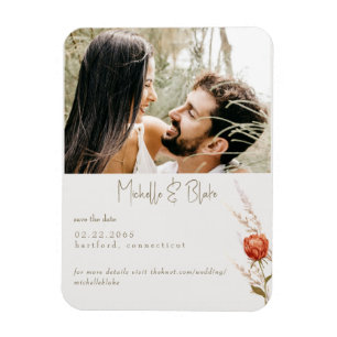 Magnet Flexible Terracotta Floral Photo Wedding Enregistrer la dat