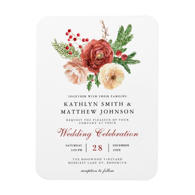 Magnet Flexible Terracotta Floral Pine Bough Faire-part de mariage (Vertical)