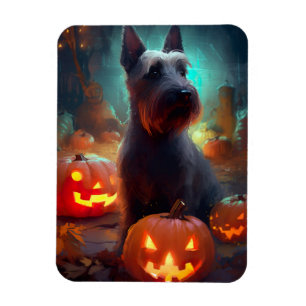 Magnet Flexible Terrier écossais d'Halloween avec citrouilles effr