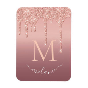 Magnet Flexible Texte de nom de monogramme Rose Gold Blush Paillet