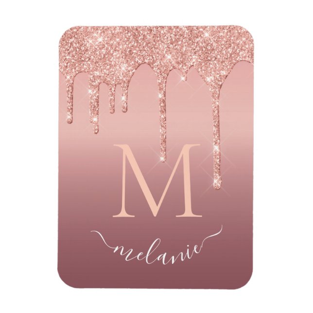 Magnet Flexible Texte de nom de monogramme Rose Gold Blush Paillet (Vertical)