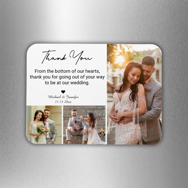 Magnet Flexible thank you wedding 3 photos collage modern chic (Créateur téléchargé)