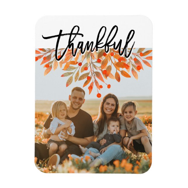 Magnet Flexible Thanksgiving Fall Foliing Feuilles Script Photo (Vertical)
