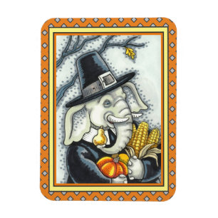 MAGNET FLEXIBLE THANKSGIVING PACHYDERM, THANKFUL PILGRIM ELEPHANT