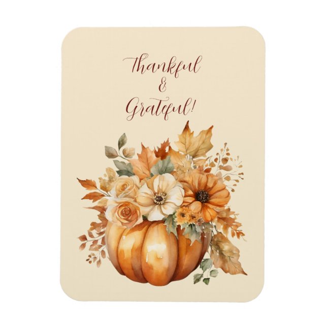 Magnet Flexible Thanksgiving-Watercolor Citrouille Floral Design- (Vertical)