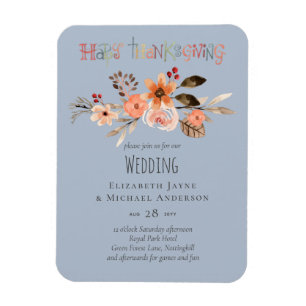 Magnet Flexible Thanksgiving Wedding Invitations Dusty Blue Orange