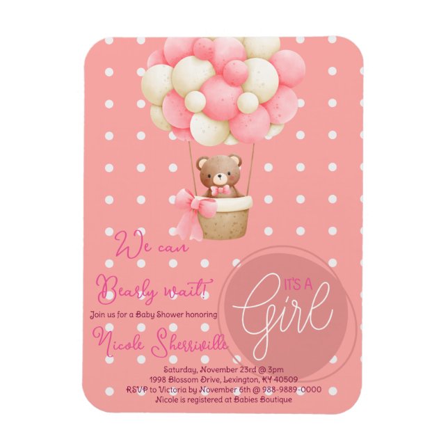 Magnet Flexible Thème de l'ours Peach Baby shower de ballon à air  (Vertical)