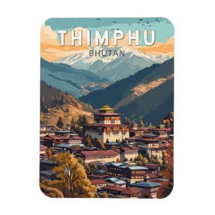 Magnet Flexible Thimphu Bhoutan Illustration Voyage Art Vintage