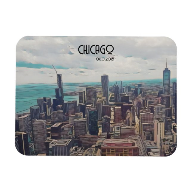 Magnet Flexible Top of the World, Chicago, Date personnalisable (Horizontal)