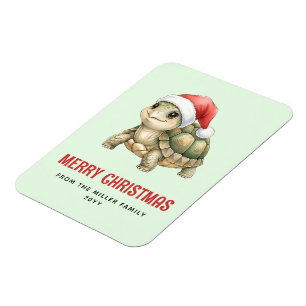 Magnet Flexible Tortue de Noël à chapeau de Père Noël aquarelle pe