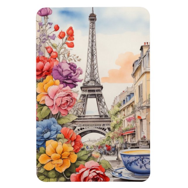 Magnet Flexible Tour Eiffel et belles fleurs 1 (Vertical)