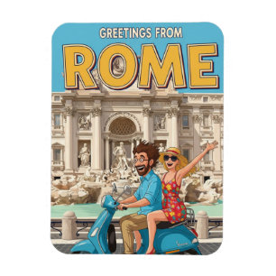 Magnet Flexible Touristes en Vespa à Rome Italie Carte postale