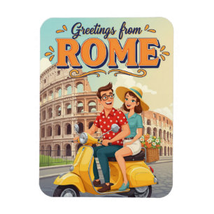 Magnet Flexible Touristes en Vespa à Rome Italie Carte postale
