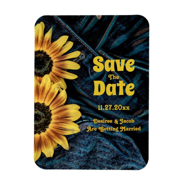 Magnet Flexible Tournesol Jaune Rustique Bleu Denim Enregistrer La (Vertical)
