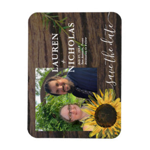 Magnet Flexible Tournesol rustique Photo Enregistrer la date